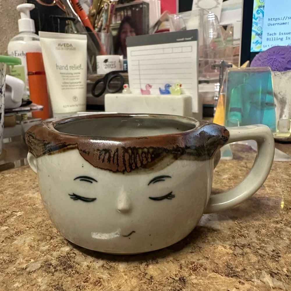 charming vintage stoneware anthropomorphic teacup